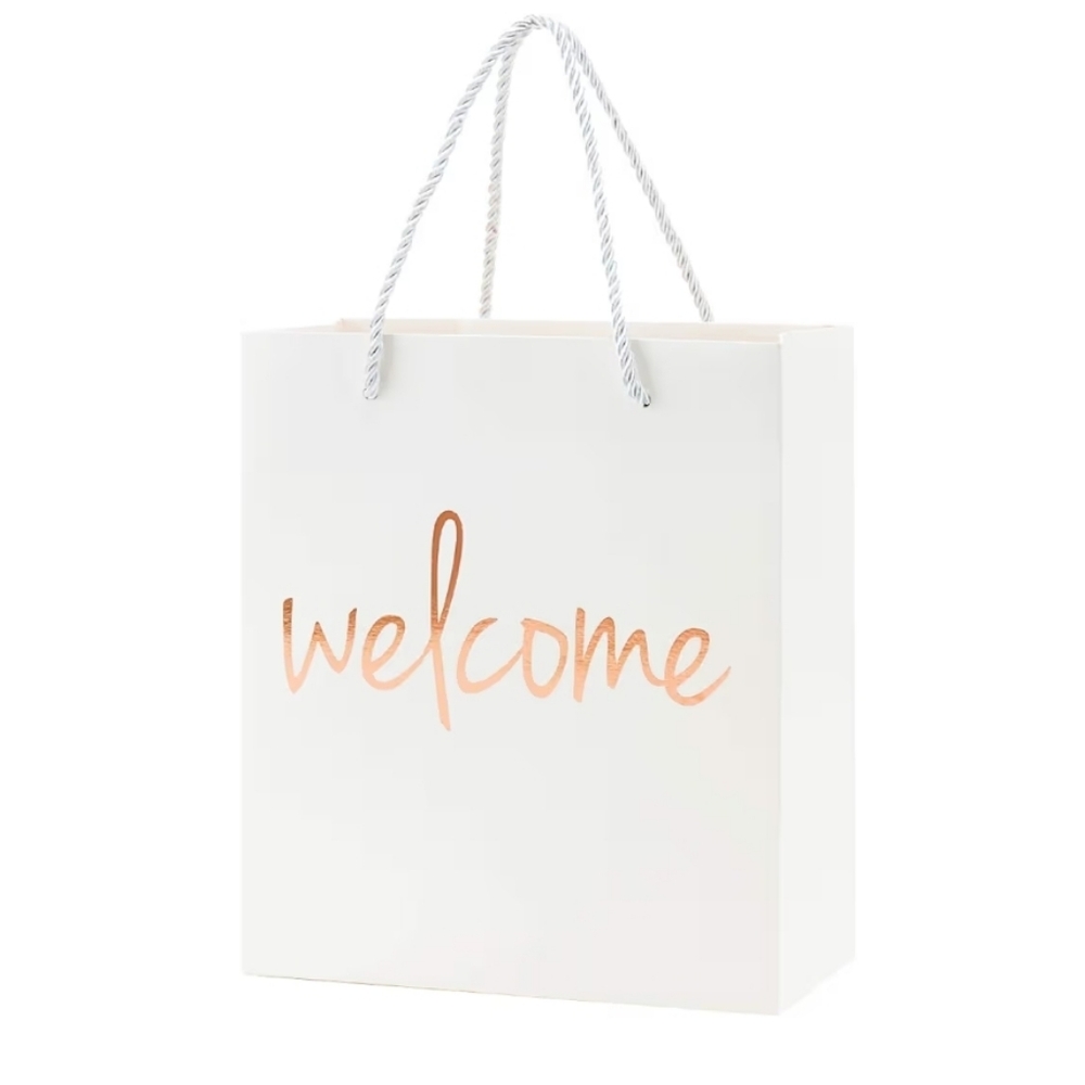 Elegant White and Gold Welcome Gift Bags 13 Pk